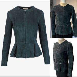 Suede Leather Peplum Hem Jacket Size XS/Small in Hunter Green